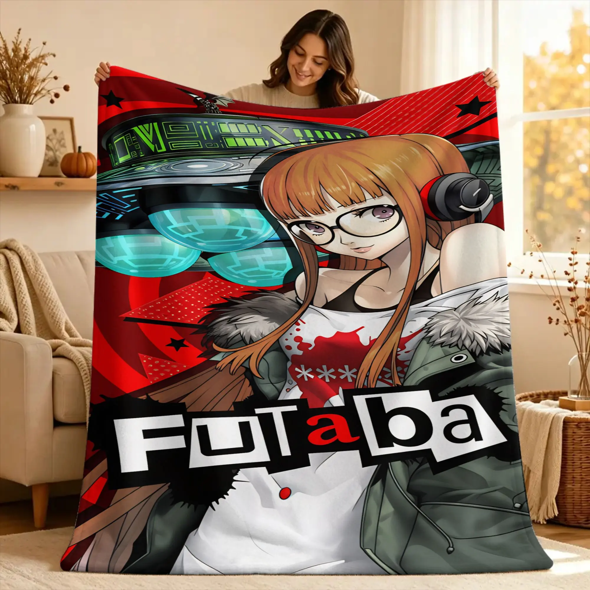 P5 Futaba Sakura Joker Flannel Blankets Winter  Soft Warm Bedding Throws for Students Couch Chair Funny Bedspread Sofa Bed Cover