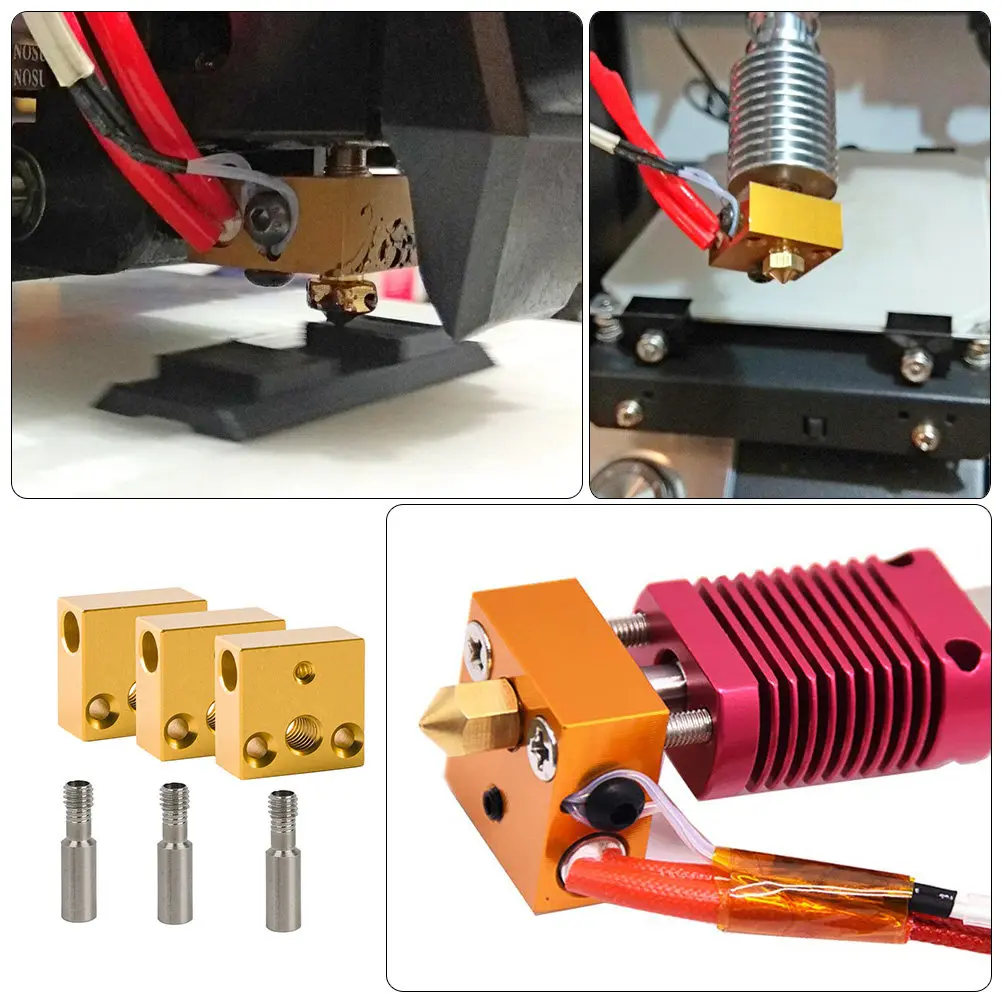 

1Set 3D Printer Heater Block Kit Aluminum Heating Block with Stainless Steel Throat Tube for Ender-3 High Temp Stable