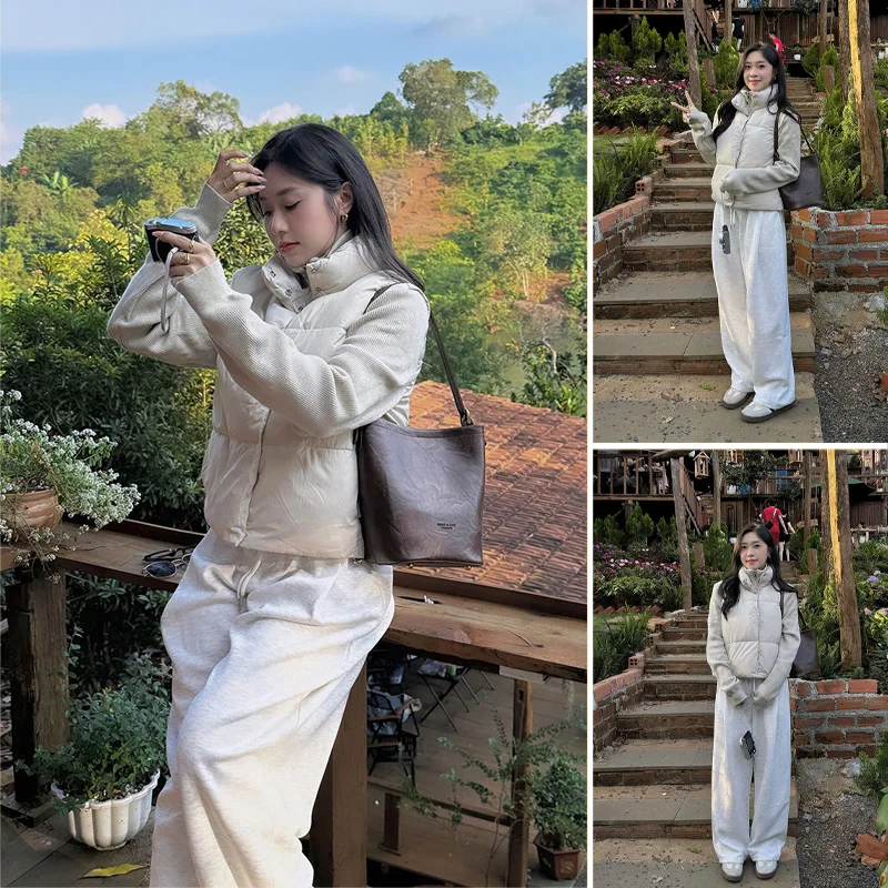 

Warm Cotton Jaet Women's Long Sve Stand Collar Patchwork Outerwear Coat Sweet Sle Slim Fit Thin Model Zipper Closure