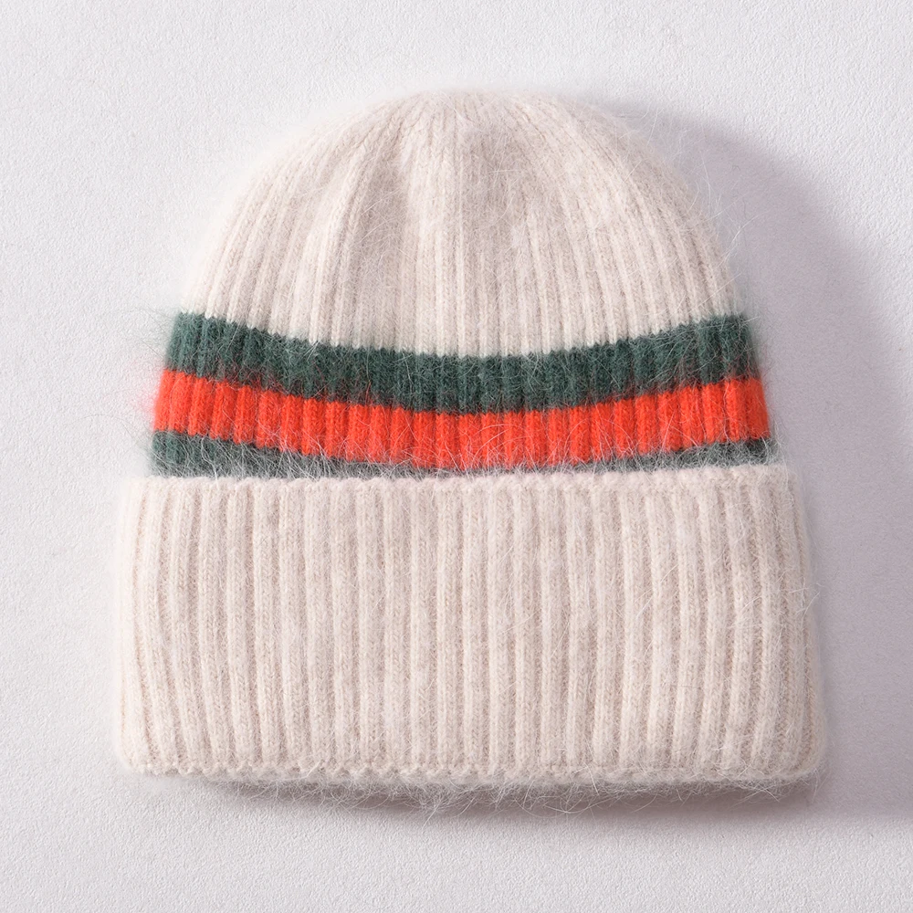 Luxyonuo Women's Winter Hat Double Layer Super Warm Beanie Fashion Cute Fluffy Rabbit Hair Knitted Skull Cap Casual Outdoor Hats
