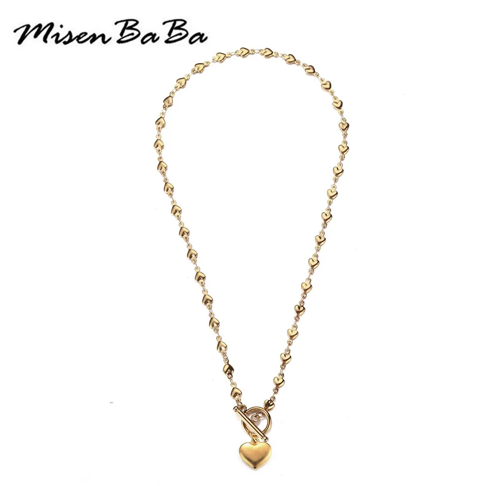 MisenBaBa Stainless Steel Heart Choker Necklaces For Woman New Fashion Heart Necklace Jewelry Gift