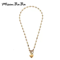 MisenBaBa Stainless Steel Heart Choker Necklaces For Woman New Fashion Heart Necklace Jewelry Gift