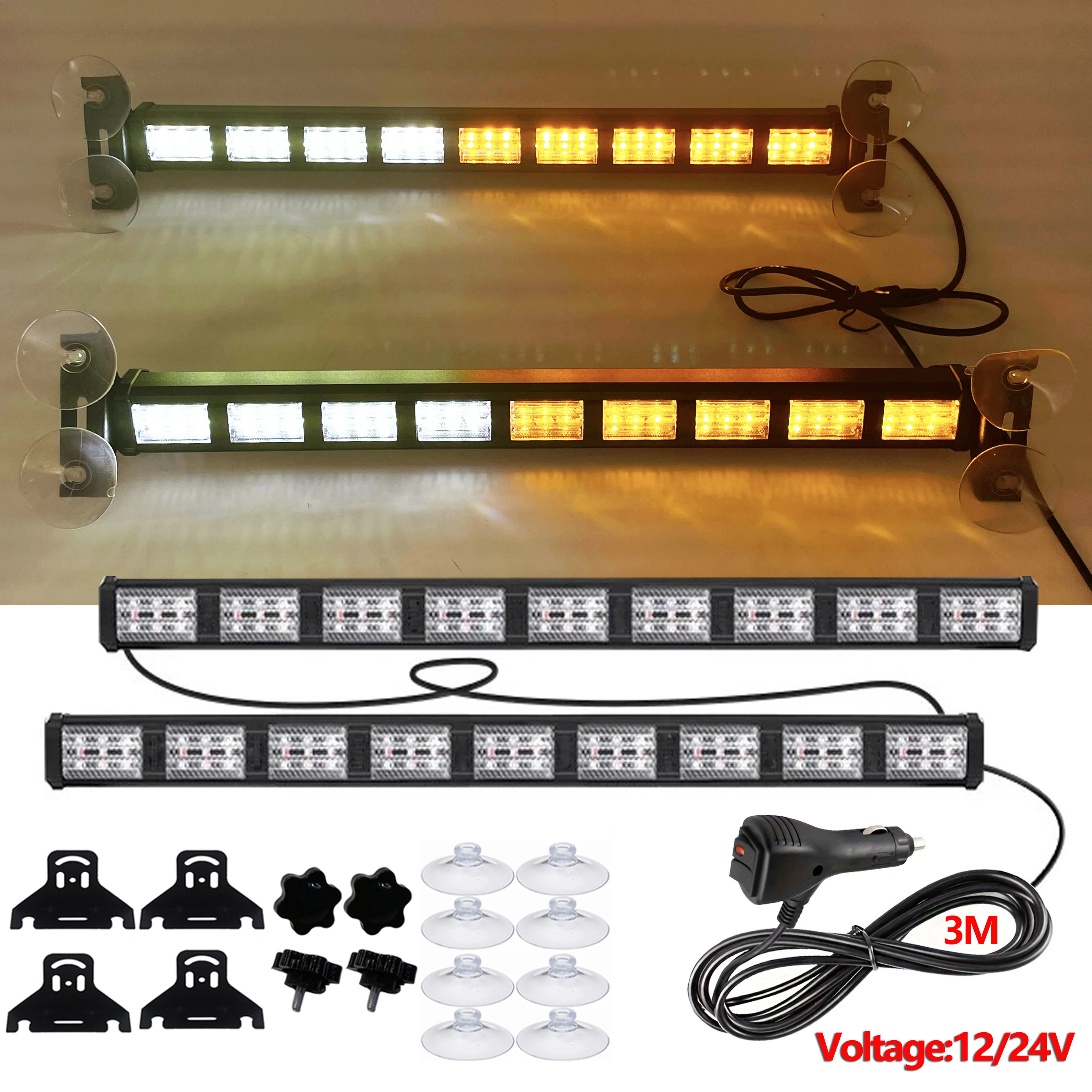 

2 In 1 54 LED Car Front Windshield Safety Warning Light 3 Colors Changing Police Vehicles Strobe Emergency Signal Lamp 12V 24V