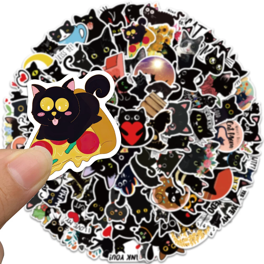 100pcs Cartoon Black Cat Stickers Scrapbook Phone Guitar Laptop Luggage Cool Waterproof Sticker Children Classic Sticker