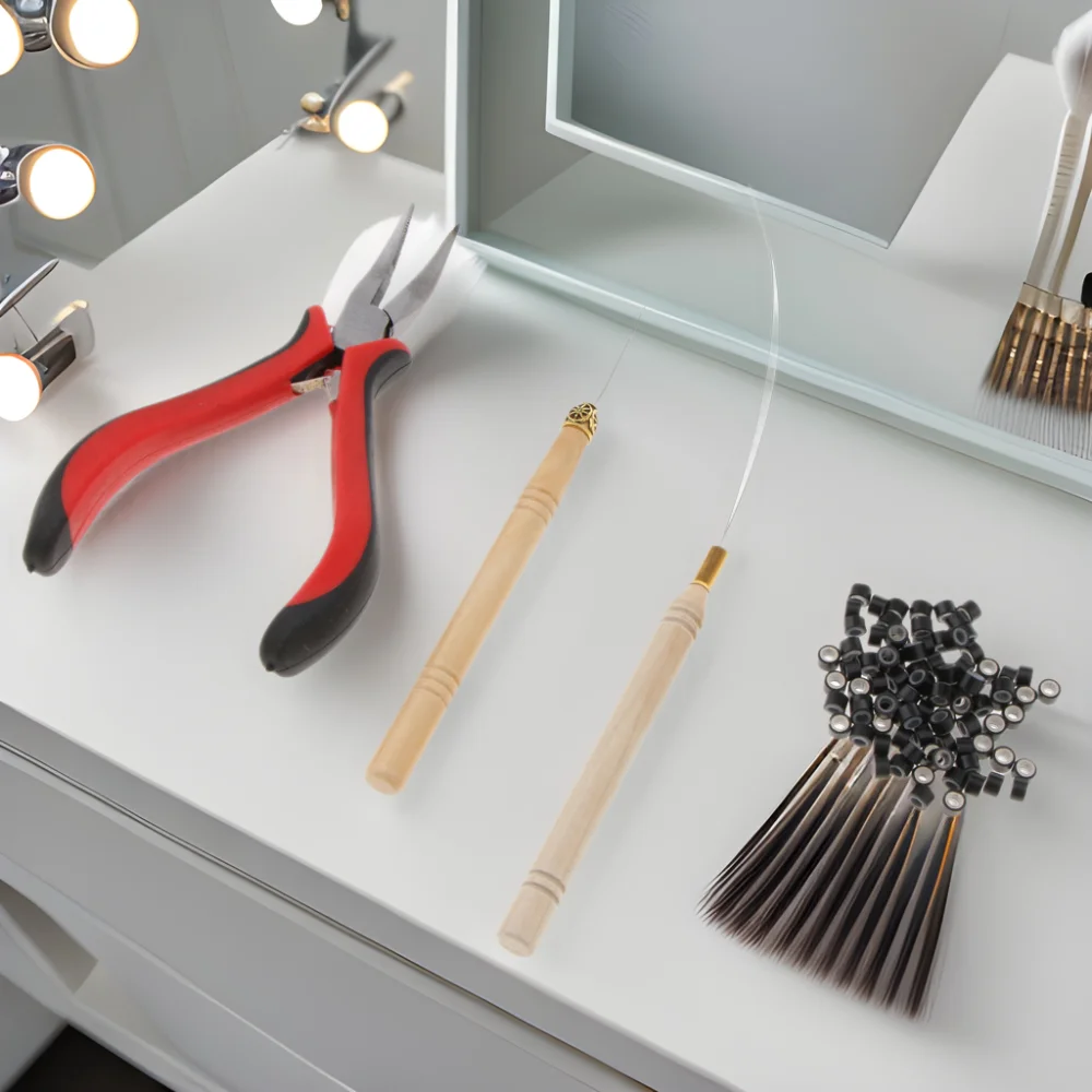 

Hook Needle Hair Extensions Tools Kit Crochet Hook Pulling Needle 500pcs Micro Ring Beads DIY Loop Threader Micro Beads Plier