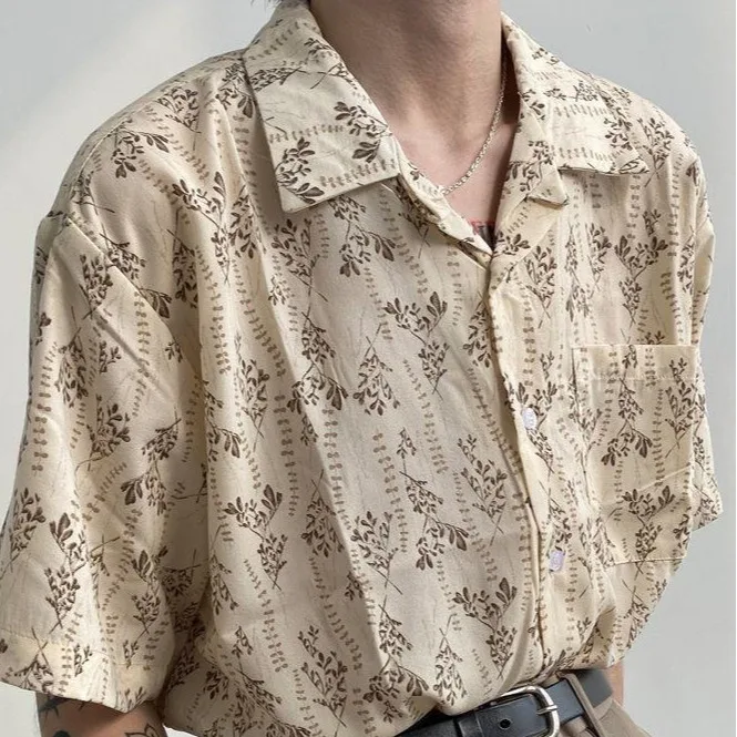 2026 Vintage New Fashion Men's Printed Loose Casual Trendy Simple Basic Cuban Collar Short Sleeve Shirts Male Summer Top Clothes