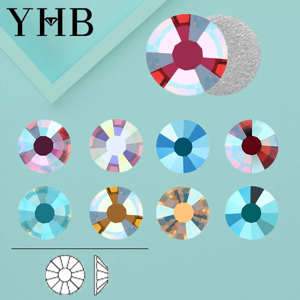 YHB 101AB-163AB Crystal AB Fixie Cold Fixation FlatBack Non-Hotfix Rhinestone For Bags Nails Fabric Garment Decoration Nail Art