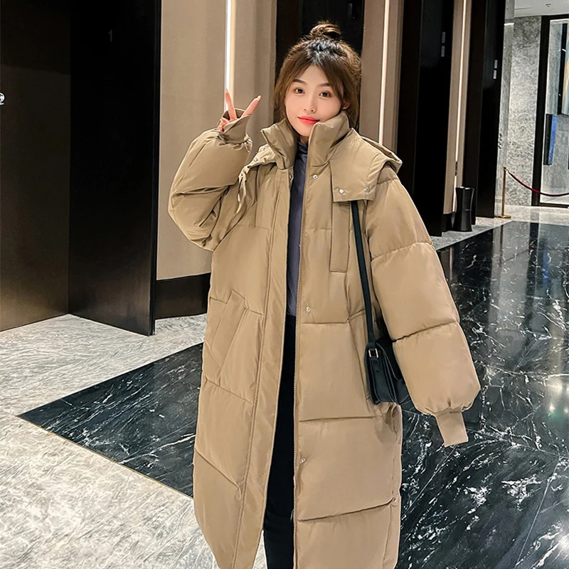 

Winter Thick Warm Long Parkas Women Casual Stand Collar Hooded Cotton Jackets for Woman Loose Zipper Up Parkas Coats Mujer