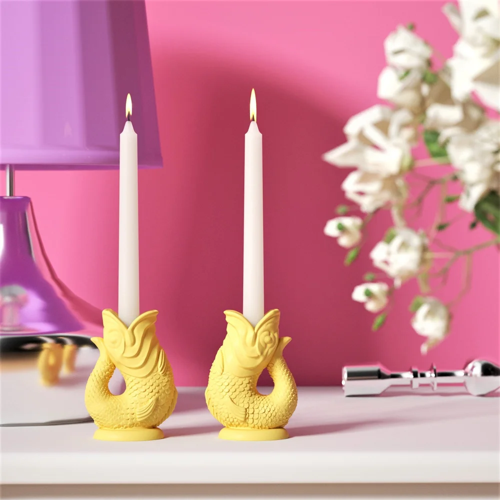 

Silicone Candle Holder Mold 3D Fish Shaped Concrete Candlestick Mould DIY Handmade Home Decor Tool