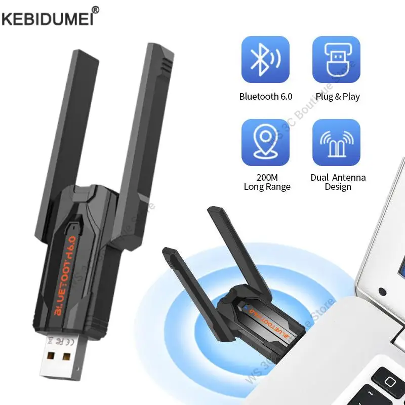 200M Bluetooth 6.0 Adapter USB Bluetooth Dongle Driver Free for Windows 11/10/8.1 Mouse Keyboard Audio Receiver Transmitter