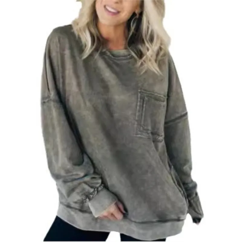 2024 Atumn Women Solid Sweatshirt Oneck Long Sleeve Casual Female Fashion Casual Loose Sport Pullover Female Temperament Clothes