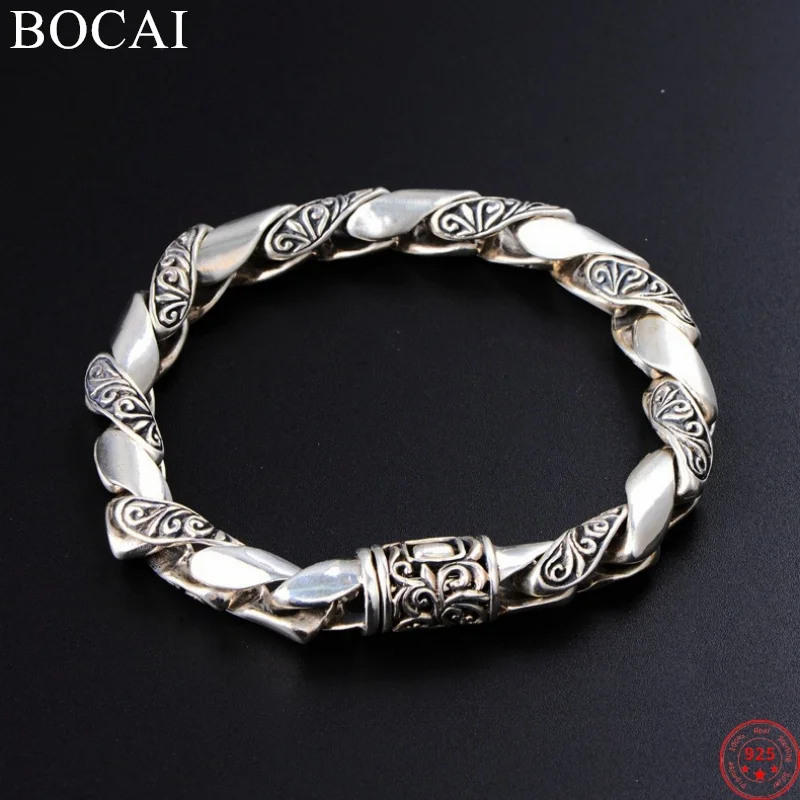 BOCAI S925 Sterling Silver Bracelet for Men Women  New Fashion Domineering Eternal Rattan 9mm Twist Chain Jewelry Free Shipping