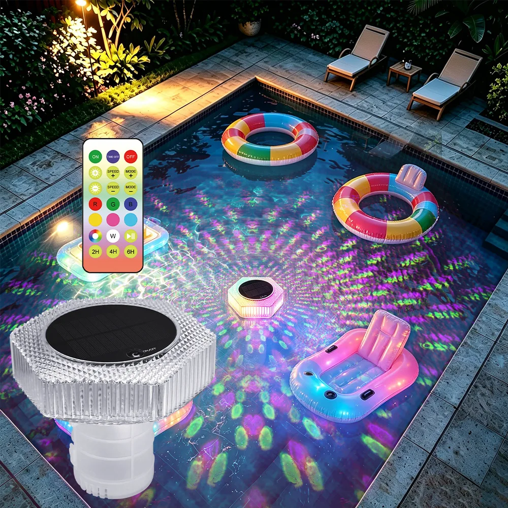 Waterproof for solar Powered Pool Light Remote Control 5 Lighting Modes IP68 Certification Floating Dispenser for 3 Inch Tablets