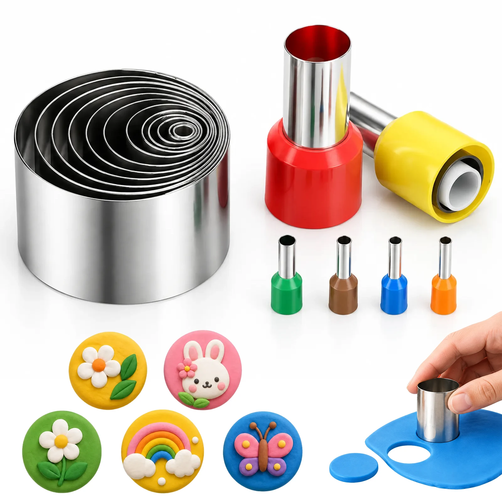 20Pcs Circle Clay Cutter Tool Stainless Steel Cutting Ring Stackable Smooth Crisp Cutting for Jewelry Pottery Sculpting Cutter