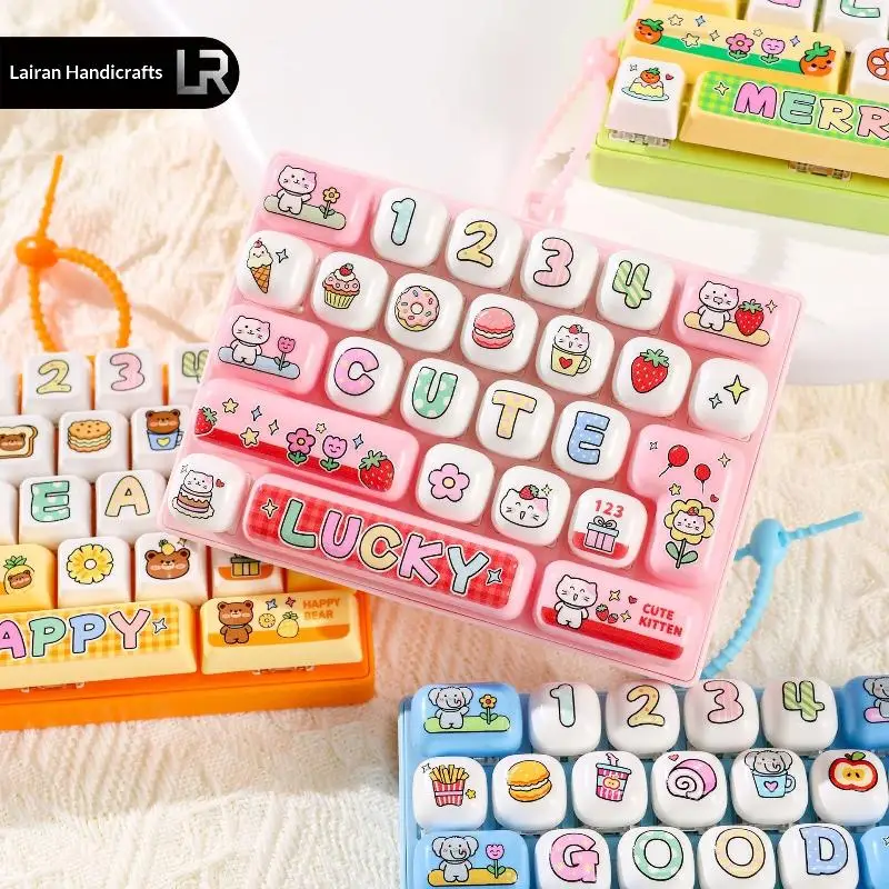 Grid Keycap Clicker Anti Stress Fidget Keyboard Keychain Decompression Button Cartoon Hand Relax Party Favor Accessories Gift 26