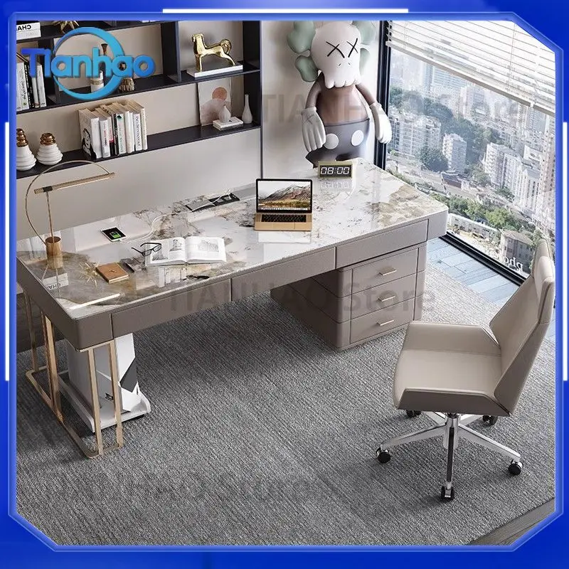 Modern Minimalist Luxury Stone Desktop Desk for Home Office Use Italian Designer Computer Desk for Writing and Working