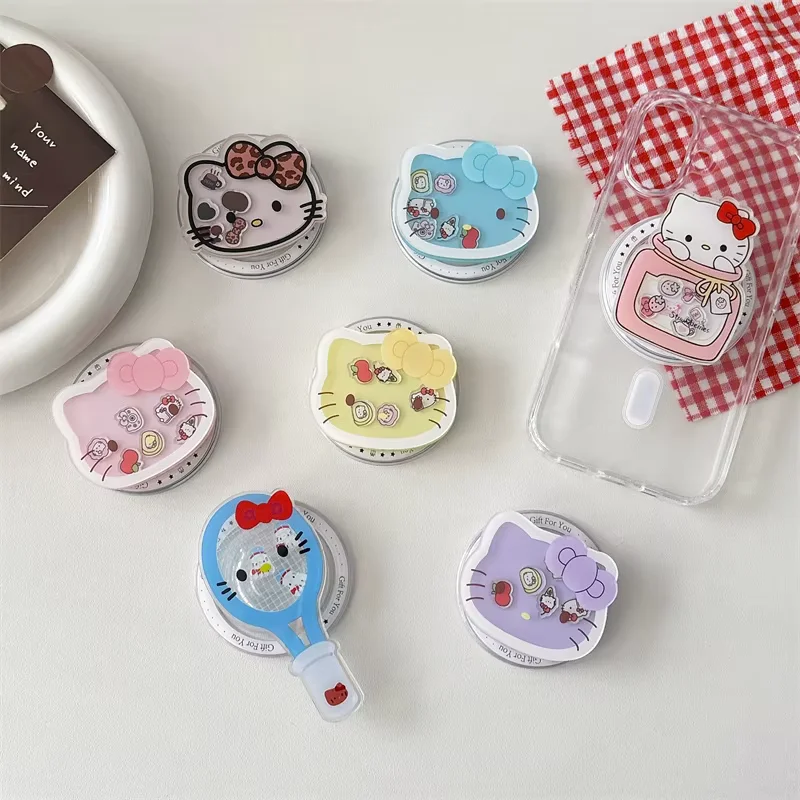 Hello Kitty Kawaii Mobile Phone Shaker Holder Pink Anime Fashion Desktop Retractable Cute Cartoon Girls Portable Folding Stand