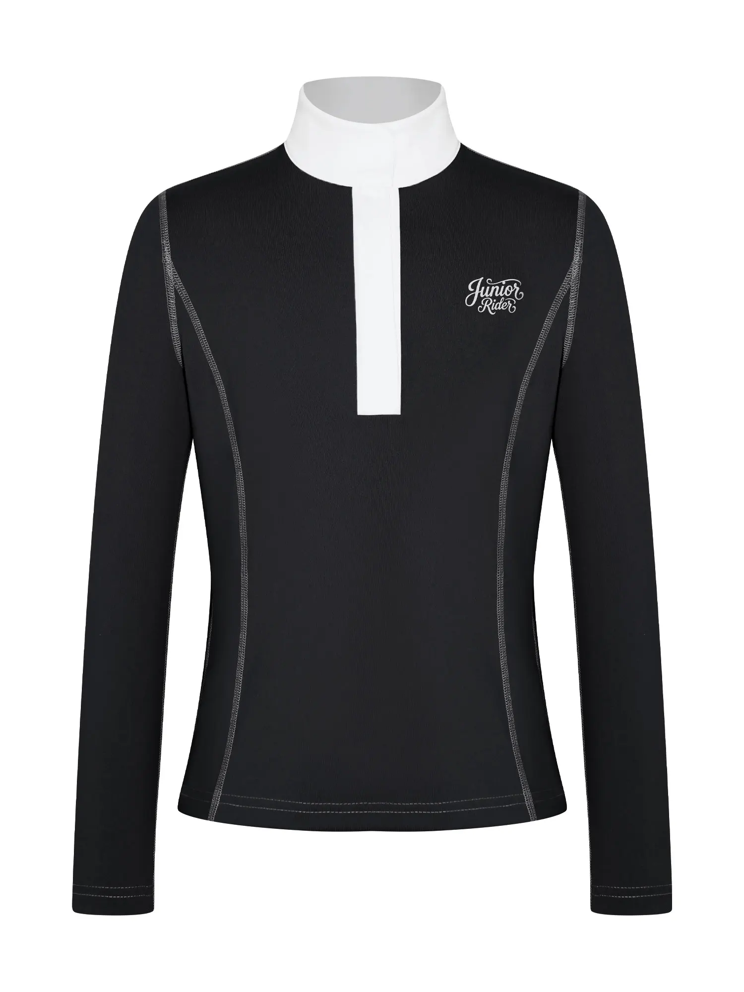 Kids Girls Long Sleeve Equestrian Show Shirt Contrasting Stand Collar Horse Riding T-shirt Quick-dry Athletic Sweatshirt