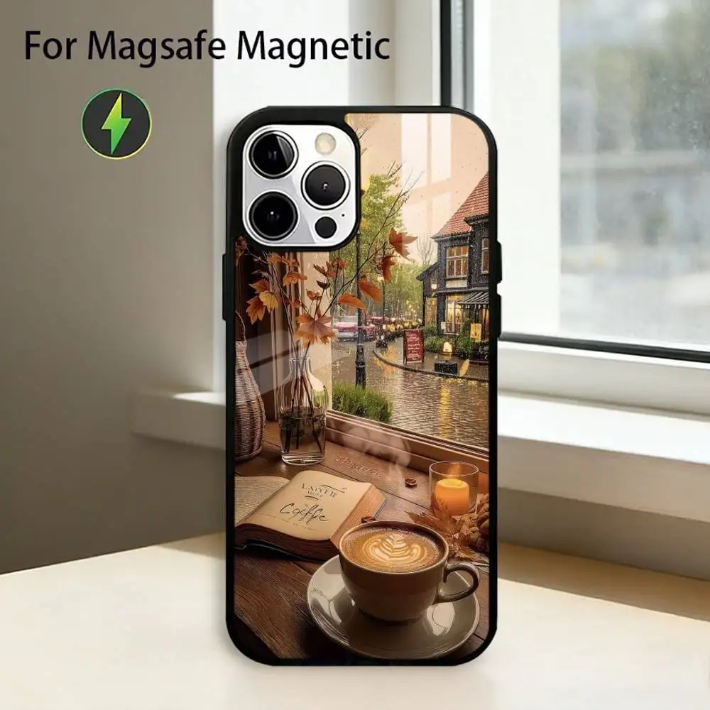 Coffee-Study Book illustration Phone Case For iPhone17,16,15,14,13,12,11 Plus,Pro Magnetic For Magsafe Wireless Charging