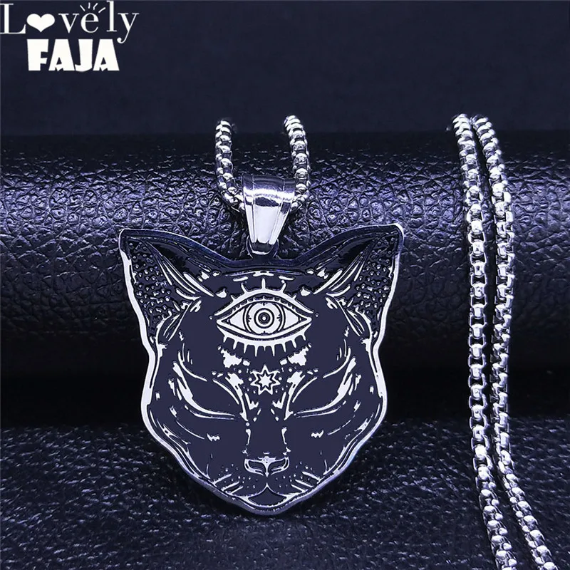 Witchcraft Eyes Cat Stainless Steel Necklace Mysterious Divination Baphomet Occult Necklace Jewelry cadena N4080S02 - Image 3