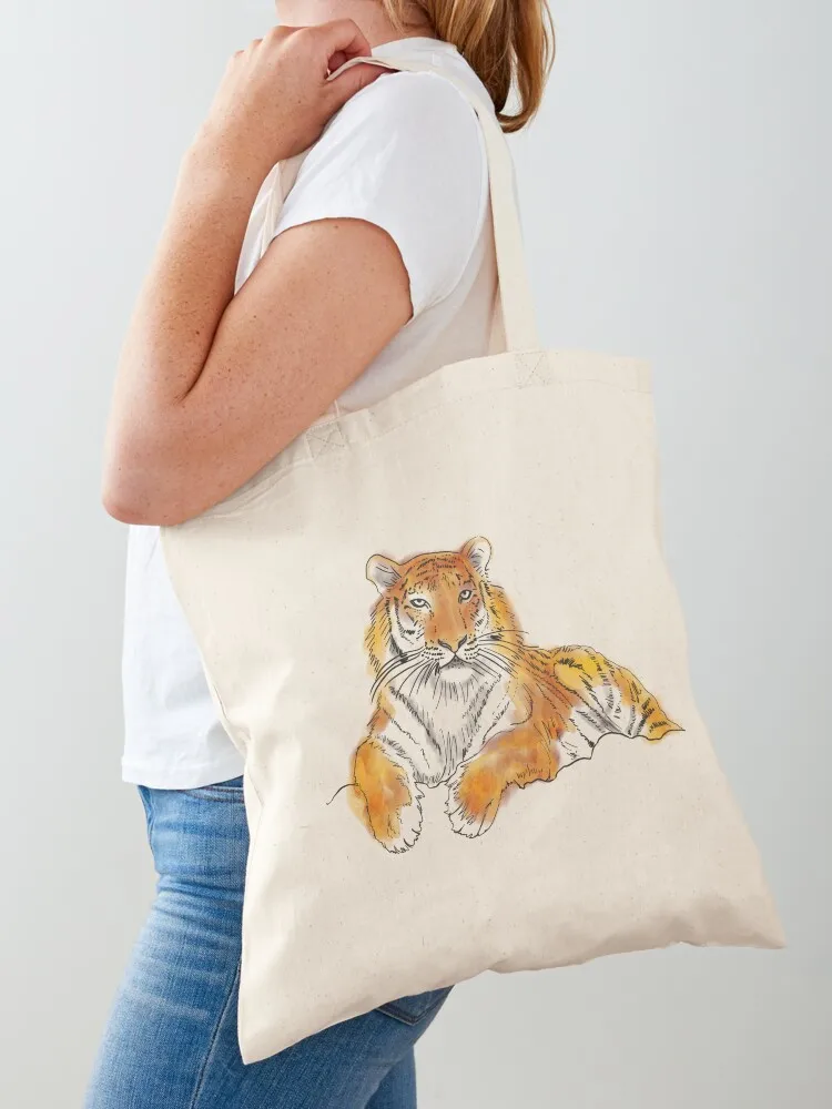 

Tiger Laying Down Relaxing Tote Bag university shopper bag Canvas shoulder bag eco pack Women's shopping