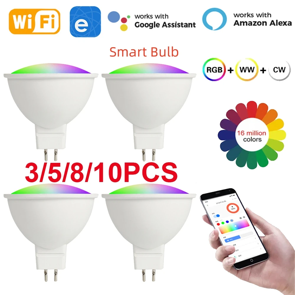 MR16 inteligentna żarówka WiFi RGB + CW 5W 12V LED z przyciemnianiem lampy EWelink kontrola aplikacji żarówka działa z Alexa Google Home Smartthings