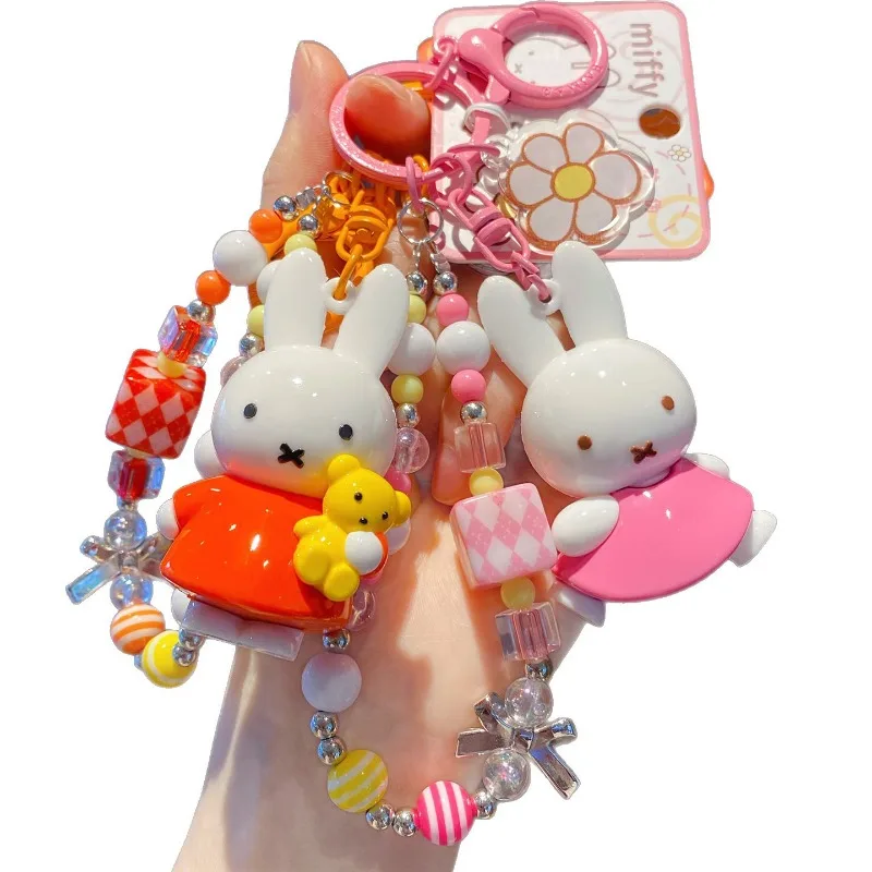 2025 New Kawaii Miffy Rabbit Beaded Keychain Cartoon Boris Backpack Pendant Mobile Chain Children's Creative Festival Gift