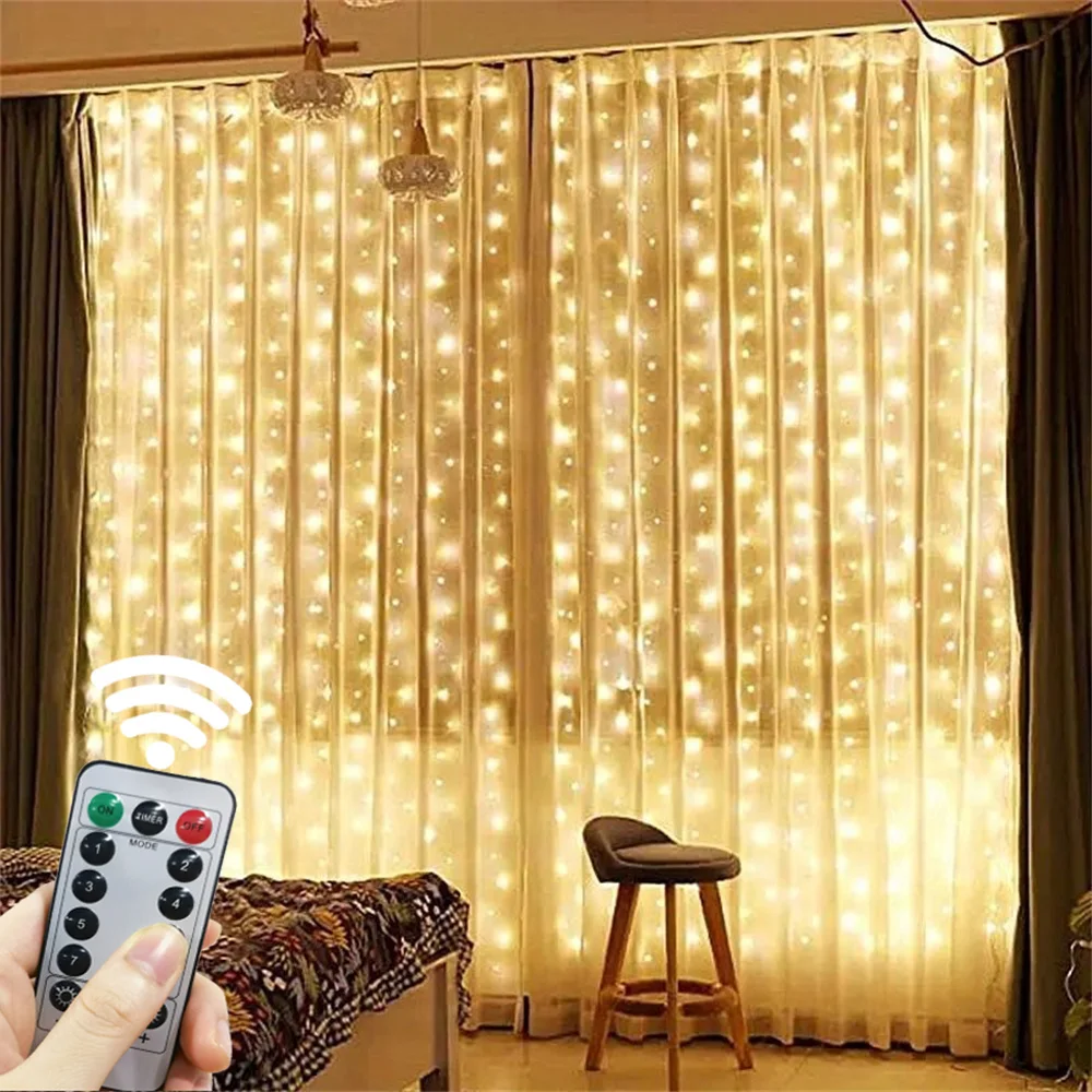 LED Fairy Party Curtain Garland on The Window USB String Light Room Christmas Decoration Festoon Wedding Remote Control for Home
