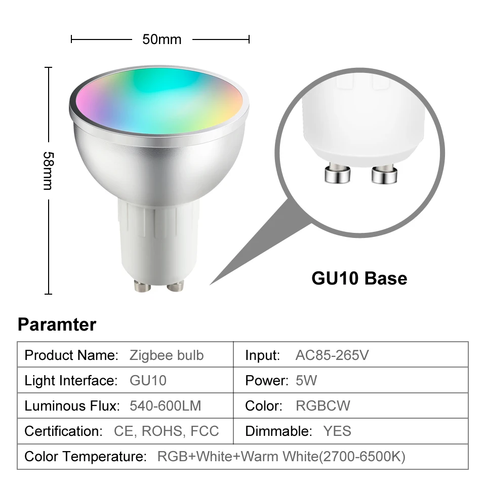 AVATTO Tuya WiFi/Zigbee Smart Bulb GU10 Spotlight 5W RGB LED Dimmable Lamp Work For Alexa Google Home Echo With Timer Function