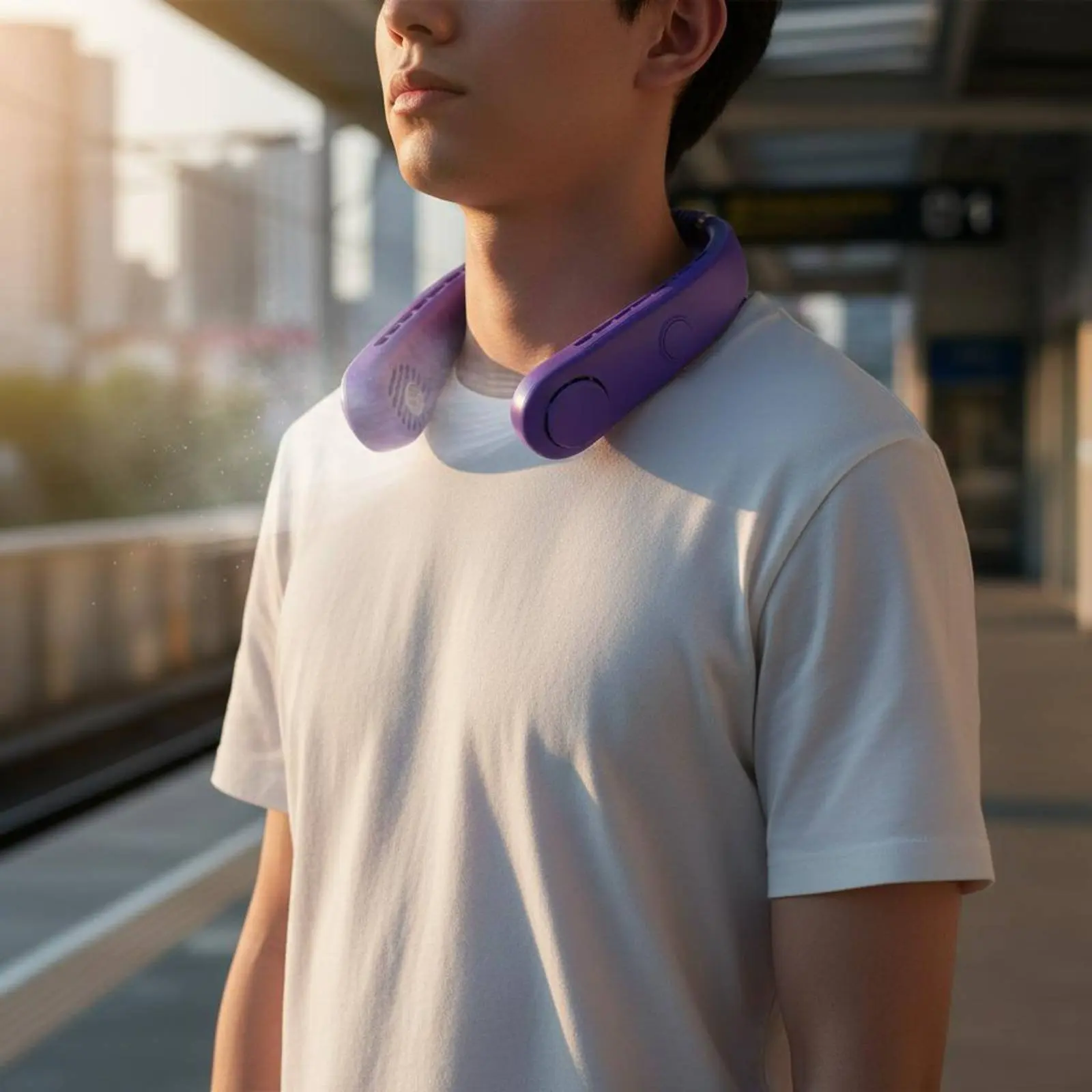 Bladeless Neck Fan Digital Display Type-C Battery-Operated Neck Fan Individual Air Chiller Quiet Function Lightweight