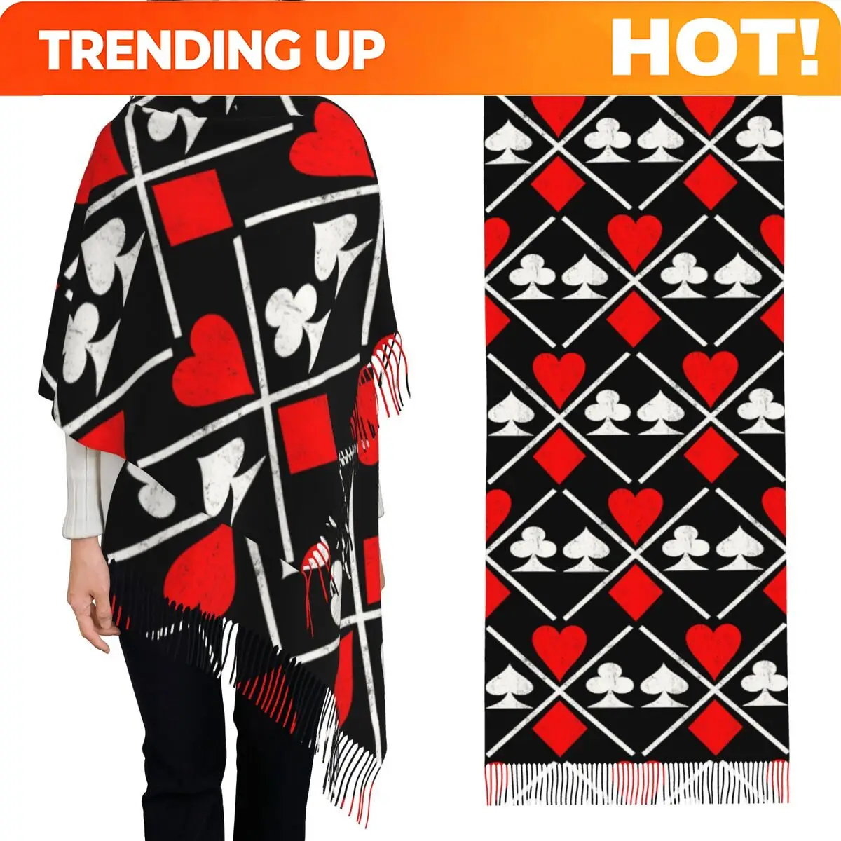 Customization Poker Card Game Scarf Tassel Scarves Women Soft Warm Shawls And Wraps Long Fall Winter Shawl Wrap