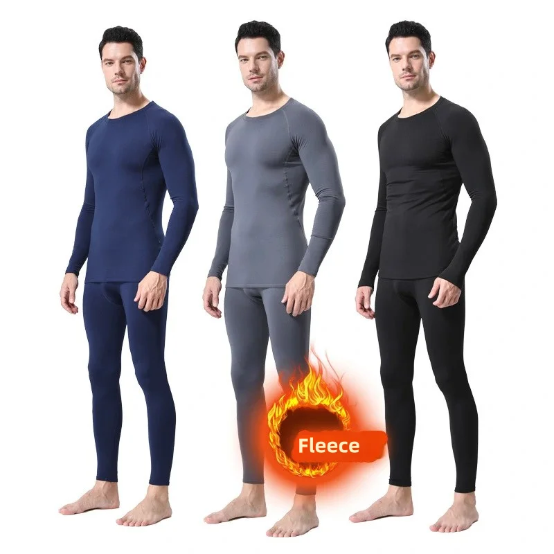 Men\'s Thermal Shapewear, Skiing Warm Base Layer Set, Fleeced Shapewear Tops & Pants,Clearance Man Fitness Sports Gym Pants+Shirt