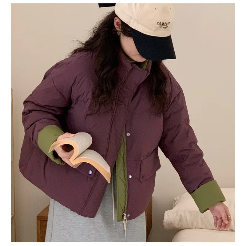 Weet 대비 색상 긴 소매 다운 재킷 따뜻하고 두꺼운 여성 캐주얼 겨울 코튼 재킷 2024 가을