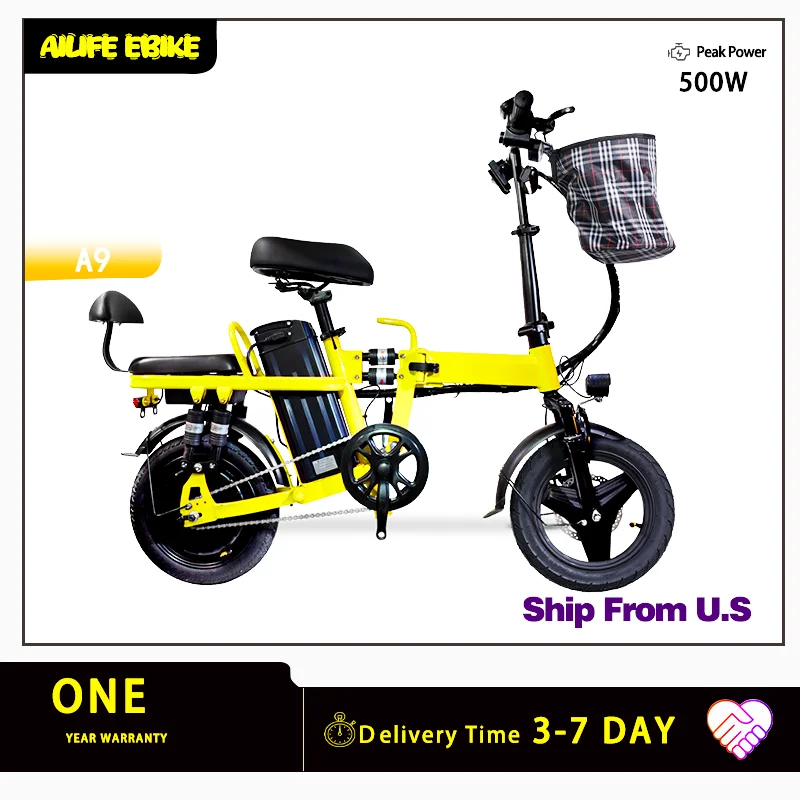 

A9 Big Sale with Discounts, Warranty 12Months EBike with Basket 750W Peak 14" 48V Removable 20AH Battery