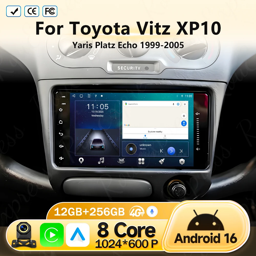 

Android 16 For Toyota Vitz XP10 Yaris Platz Echo 1999 2000 2001 2002-2005 Car Radio GPS Navigation Multimedia Video Player WIFI