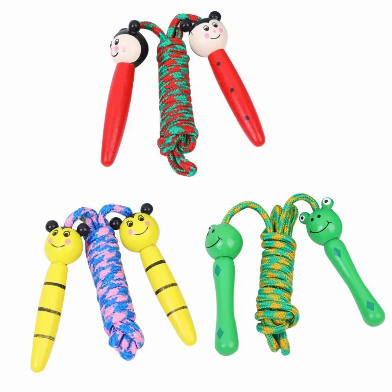 Kids Outdoor Toy Jump Rope Adjustable Cotton Braided Skipping Rope with Wooden Handle for Boys and Girls Sports Training