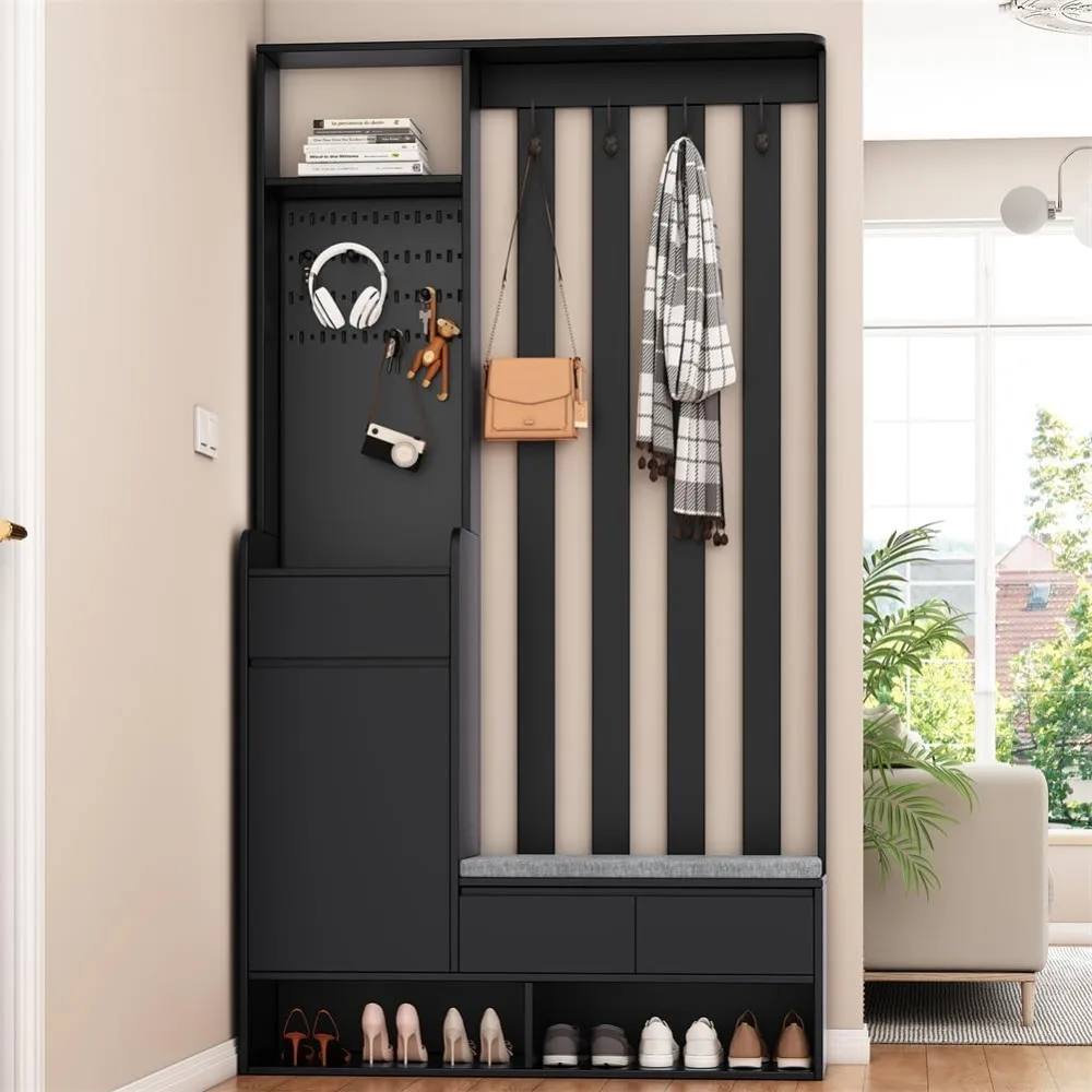 

Coat Racks, Entryway Hall Tree Design Coats Rack W/Pegboard, Coat Hook Drawer, Bench Freestanding Coat Rack for Hallway Enterway