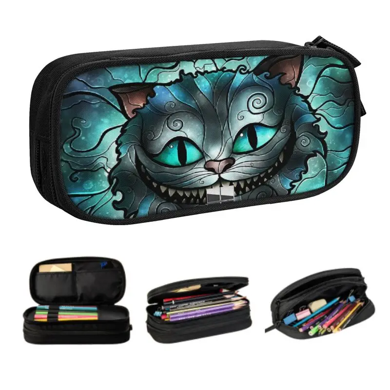 Custom Cute Alice In Wonderland Pencil Cases for Boy Girl Big Capacity Cheshire Cat Anime Pencil Box School Supplies