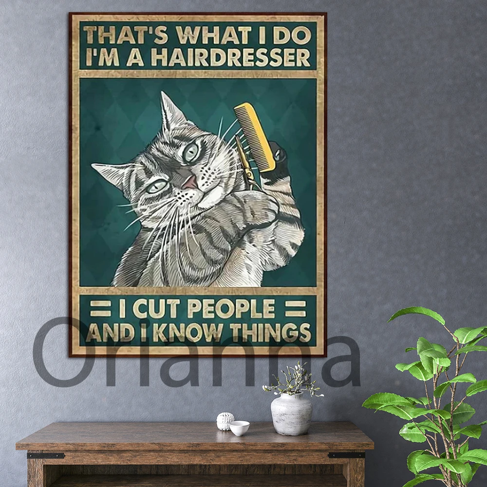 Funny Retro Cat Modular Canvas Posters Hd Prints I'M A Hairdresser I Cut People And I Know Things Wall Art Paintings Home Decor