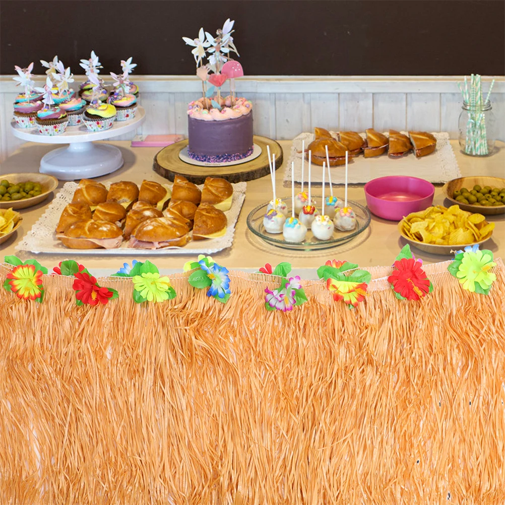 

2 Pcs Large Flower Table Skirt Hawaiian Party Decoration Wedding Decorations Accessories Cloth Abs Theme Seaside