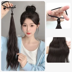 Long Wavy Braided Ponytail Headbands Women Synthetic Wigs With Rubber Bands Curly Straight Ponytail Extensions Elastic Hair Ring