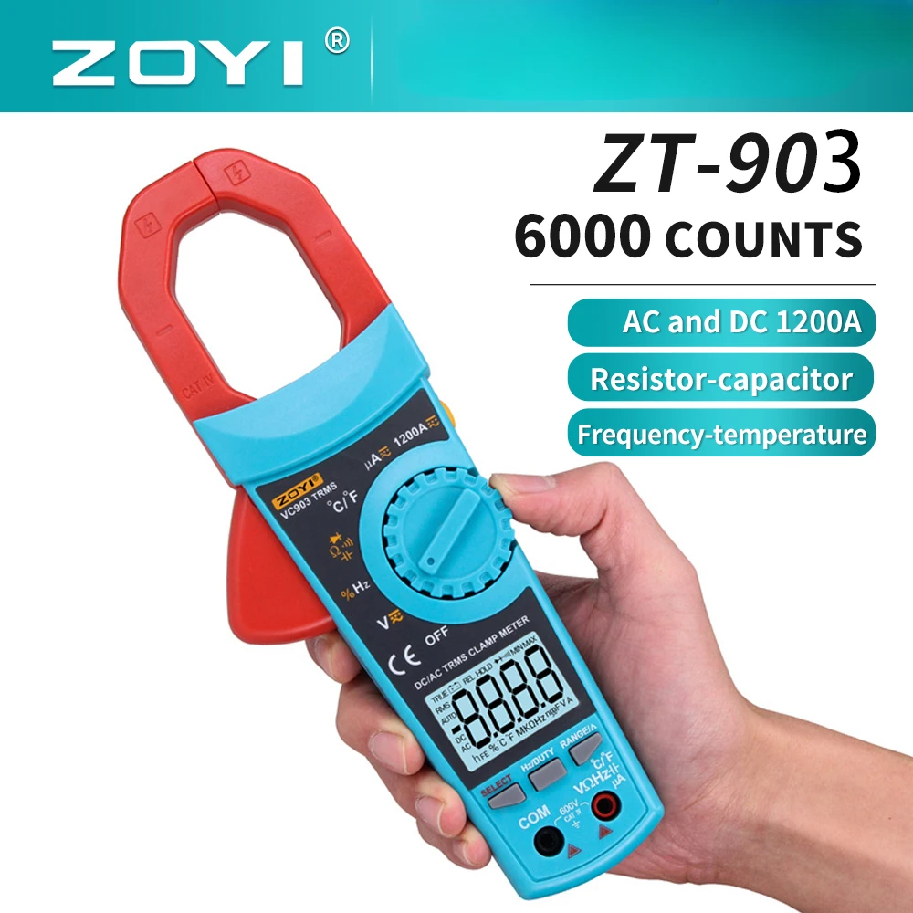 

Цифровой мультиметр-зажим ZOYI VC902/VC903, Измеритель постоянного/переменного тока, True RMS, автоматический диапазон, Бесконтактный индикатор напряжения