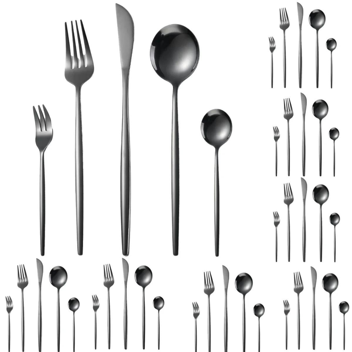 

A · HOUSEWARE Black Portuguese Silverware Stainless Steel Flatware Set Service for 8 Fork Spoon Knife 40 Piece Elegant Cutlery