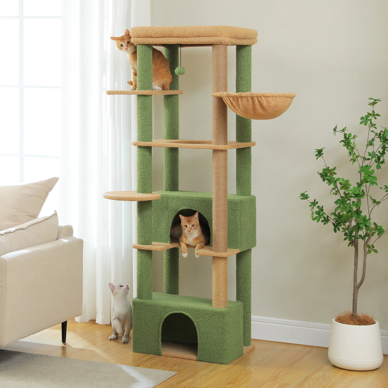 

Large Cat Tree with Scratching Posts Cozy Hammock Spacious Top Perch Tall Cat Tower for Indoor Big Cats Large Cat Condo Cat Toys