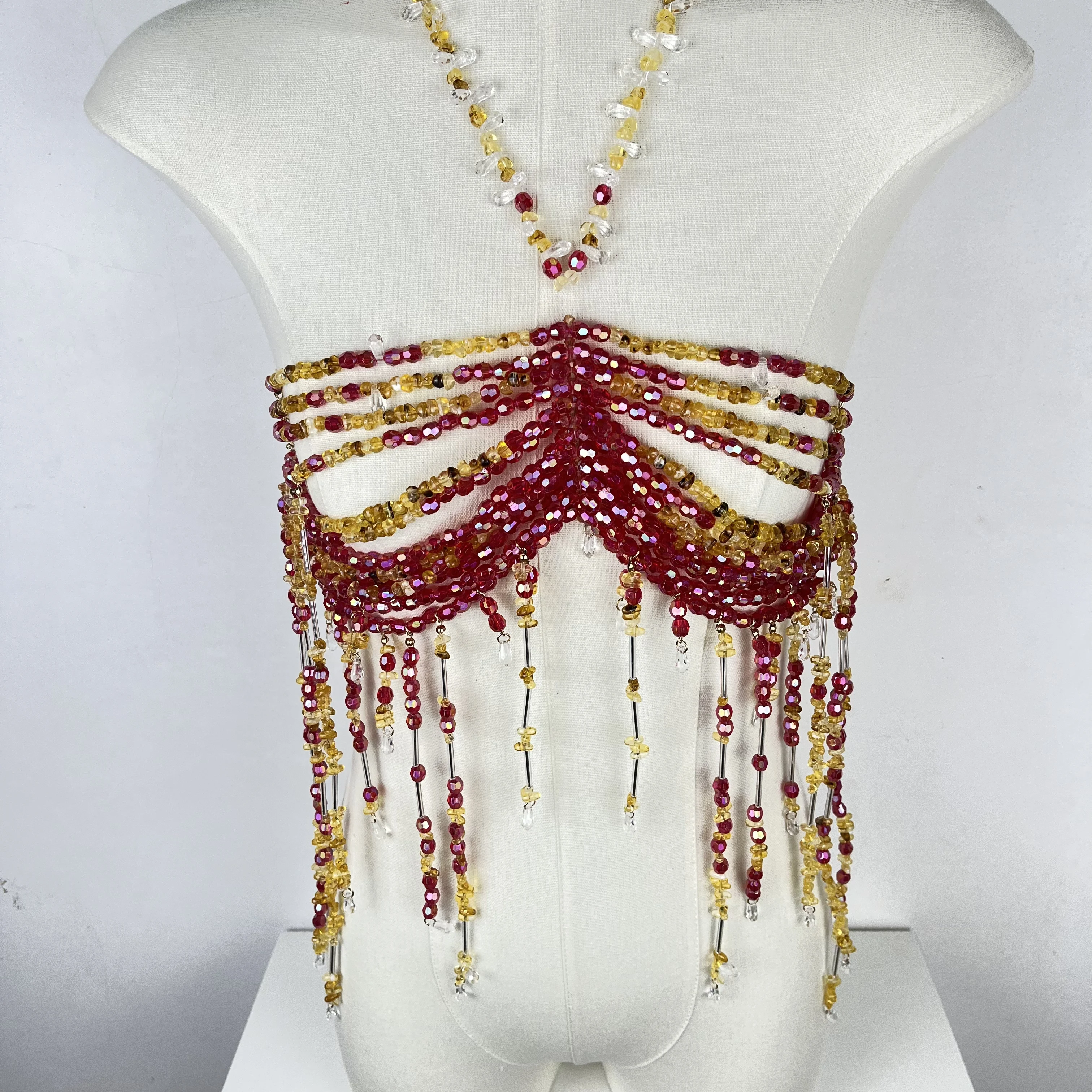 New Handmade Colorful Beaded Tassel Body Chain Hanging Neck Outwear Top Tide Chest Jewelry Women With Bra Chain