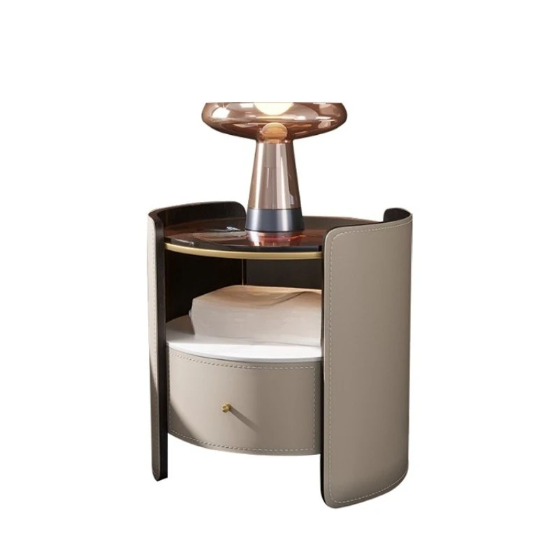 1 Drawer Bedside Table Solid Wood Drawer PU Leather Bedside Table