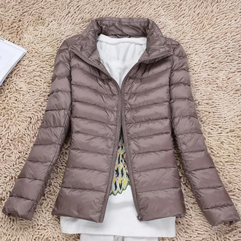 Spring and Autumn Women\'s Standing Collar Down Jacket New Simple Slim Fit Short Jacket Korean Style Lightweight Jacket for Women