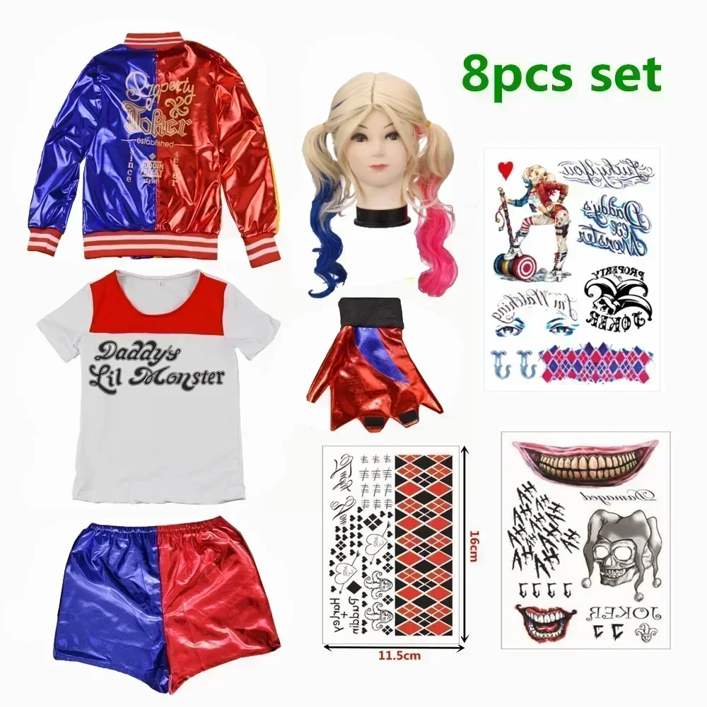 Halloween 2025 fantasias harley cosplay suicídio quinzel crianças meninas quinn esquadrão t camisa coringa jaqueta traje de halloween