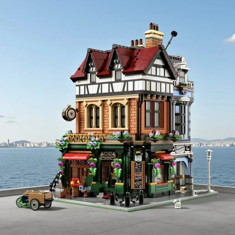 

НОВЫЕ модульные строительные блоки Tudor Corner, креативный эксперт, кирпичи с видом на улицу, игрушки для детей и взрослых, рождественские подарки 3000 + шт.