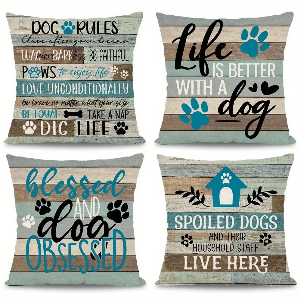 Life Is Better With A Dog And Paw Motifs Pattern Cushion Cover Suitable For Sofa Bedroom Car Pillow Cover